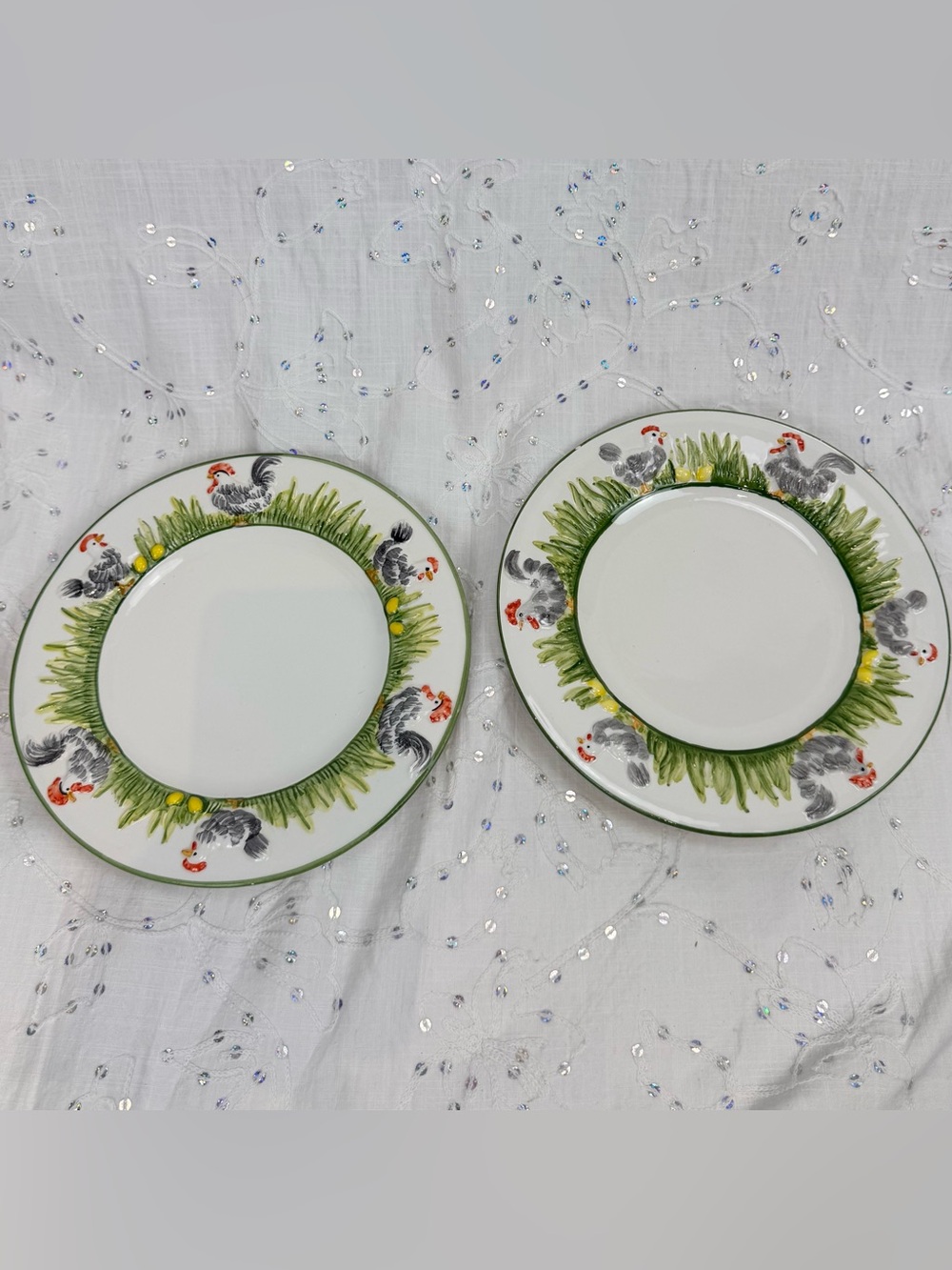 Vintage San Marco Italy Rooster Plates (2)  Hand Painted Farmhouse Wall Decor 9”